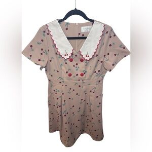 La Mignonne Cherry Dress Pin Up Back Zip Lined 50's Pleated Knee‎ Length Dress